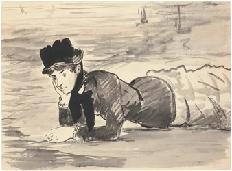 Donna sdraiata sulla spiaggia. Annabel Lee, ca 1881