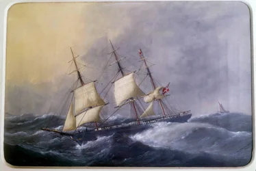 Un tre alberi da commercio nel 1882. Acquerello di Edouard Adam, 1882. Parigi, Museo della Marina