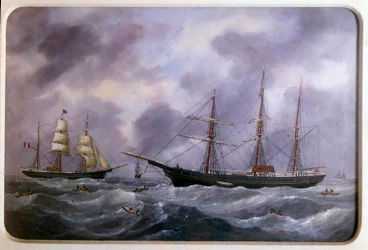Imbarcazioni che pescano sulla banca di Terranova nel 1885. Acquerello di Edouard Adam (1847-1929) 1885. Parigi, Museo della Marina