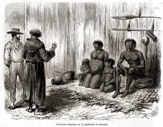 Evangelizzazione cristiana di una famiglia di indiani Yahuas Orejones in Perù