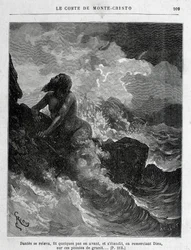 Dantès evaso a nuoto - Incisione di Riou, in "Il Conte di Montecristo" di A. Dumas, ed. Jules Rouff & Cie