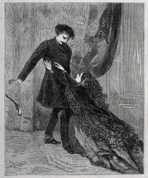 Edmond Dantès e Mercedes - Incisione di Riou, in 