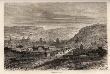 Veduta generale di Cusco, antica capitale degli Incas, disegno di Riou, per illustrare il viaggio di Paul Marcoy attraverso il Sud America dal 1848 al 1860. Incisione in 