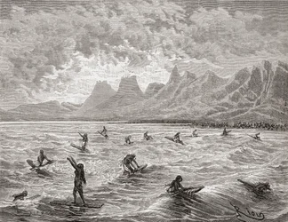 Hawaiani che fanno surf, illustrazione da 