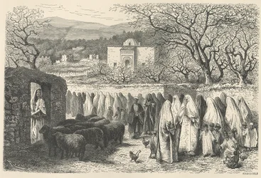 Marabout e processione: Tlemcen, inciso da Henri Theophile Hildibrand (1824-97)