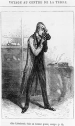 Il professor Otto Lidenbrock, illustrazione da «Viaggio al centro della Terra» di Jules Verne (1828-1905), Parigi, Hetzel