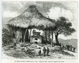 Il forno per la cottura dello zucchero, a Panche (Colombia), disegno di Riou, per illustrare la storia dell