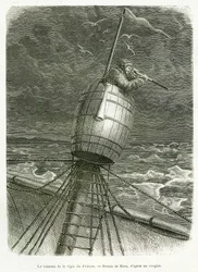 Il barile della guardia della barca Proven, disegno di Riou, per illustrare la storia del professor Nils Adolf Erik (Eric) Baron Nordenskjold (Nordenskiold) (1832-1901): spedizione polare svedese, nel 1875. Incisione in Le tour du monde