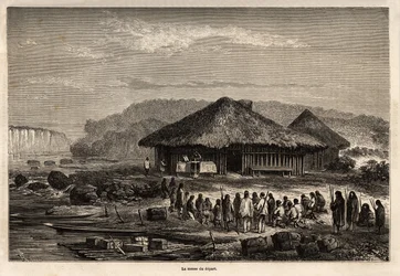 La messa della partenza a Echarati (Perù), alla quale assistono i nativi convertiti. Disegno di Riou per illustrare il viaggio di Paul Marcoy dall