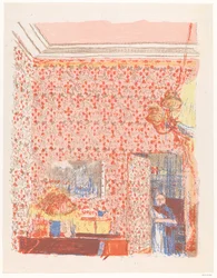 Interno con arazzi rosa I