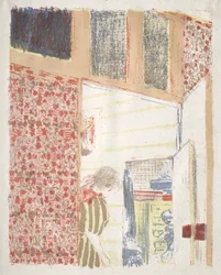 Interno con carta da parati rosa III