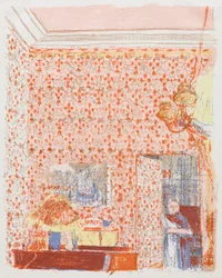 Interno con carta da parati rosa I