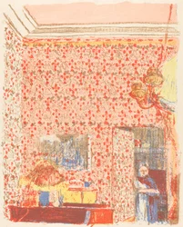 Interno con carta da parati rosa