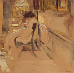 Madame Hessel che Cuce sotto la Lampada