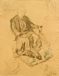 Madame Bénard seduta, piedi su un cuscino