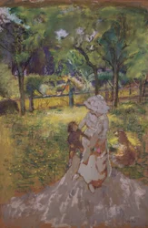 Madre e figlio nel giardino