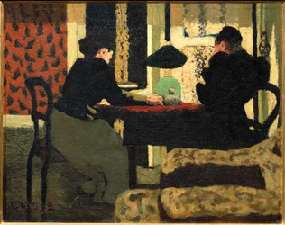 Due donne sotto una lampada (dipinto su tela)
