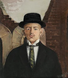 Ritratto del poeta Vasili Kamensky con cilindro