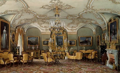 Veduta del salone di Alexandra Fyodorovna (Charlotte di Prussia (1798-1860)), moglie dello zar Nicola I al Palazzo di Gatchina