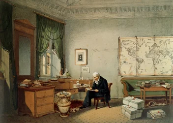 Il barone Alexander von Humboldt (1769-1859) nel suo studio
