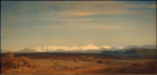 Paesaggio bavarese davanti alla montagna