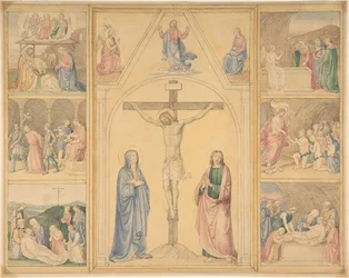 Cristo sulla croce con sei scene della vita di Cristo, ca. 1850