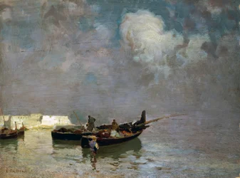 Marina con pescatori, di Eduardo Dalbono, olio su tela