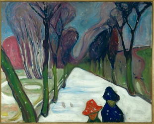 Viale nella neve (olio su tela)
