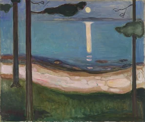 Chiaro di luna, paesaggio nordico. Dipinto di Edvard Munch (1863-1944), 1895. Dimensioni: 93 x 110 cm. Oslo, Galleria Nazionale