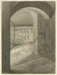 Ingresso ai chiostri dalla cattedrale di Bristol con la tomba di Edward Bird
