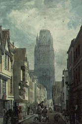 Redcliffe Street, Bristol, mostrando la Torre della Chiesa di St. Mary Redcliffe