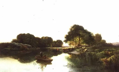 Paesaggio fluviale con pescatori