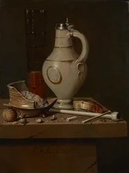 Natura morta con utensili per fumare e boccale di birra, 1664