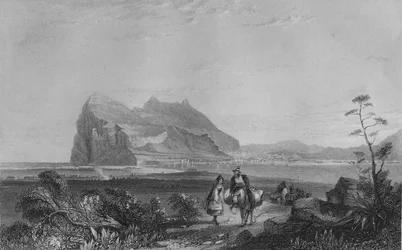 Gibilterra. Dalla Torre del Segnale Inferiore ai piedi della Sedia della Regina di Spagna, 1840