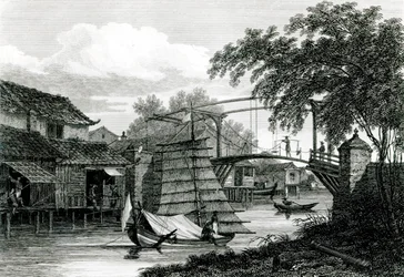Ponte levatoio a Malacca, inciso da George Cooke