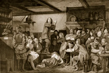 George Fox che predica in una taverna, c.1650