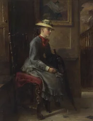 Interno con ragazza in attesa (olio su tela)