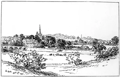 Stratford-upon-Avon, Warwickshire, visto da sud-est, 1885