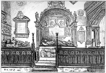 Il banco nella chiesa di Clopton, Stratford-upon-Avon, Warwickshire, 1885