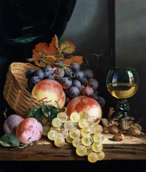 Natura morta di frutta e nocciole. Dipinto di Edward Ladell (1821-1886) Collezione privata.