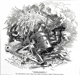 Cartone animato intitolato "Sovraccarico"; o la paglia che spezzò la schiena del cammello