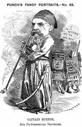 Richard Francis Burton (1821-1890) orientalista ed esploratore inglese. Caricatura di Edward Linley Sambourne per Punch, Londra
