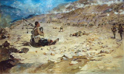 Piper George Findlater (1872-1942) dei Gordon Highlanders che guadagna la Victoria Cross a Dargai nel 1897, 1898