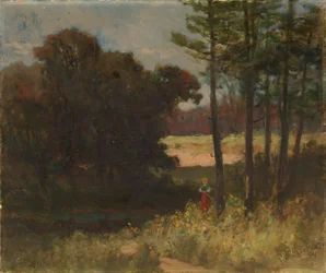 Senza titolo (paesaggio con alberi e donna)