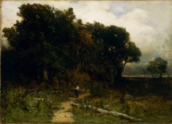 Senza titolo (paesaggio, taglialegna sul sentiero)