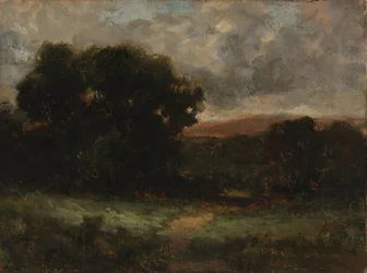 Paesaggio senza titolo con prato e alberi, n.d.