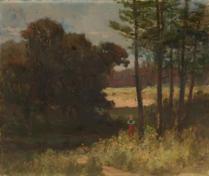 Paesaggio senza titolo con alberi e donna, 1894