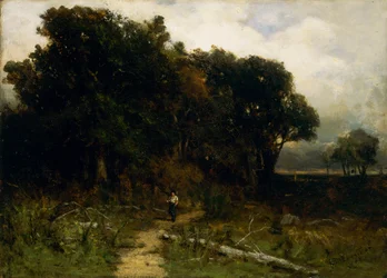 Paesaggio senza titolo, taglialegna sul sentiero