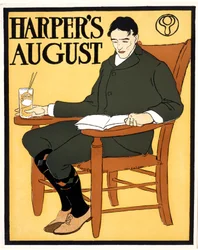 Uomo seduto su una sedia arancione, da August Harper