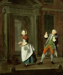 Una cameriera ben vestita fa girare il suo mocio, c1764